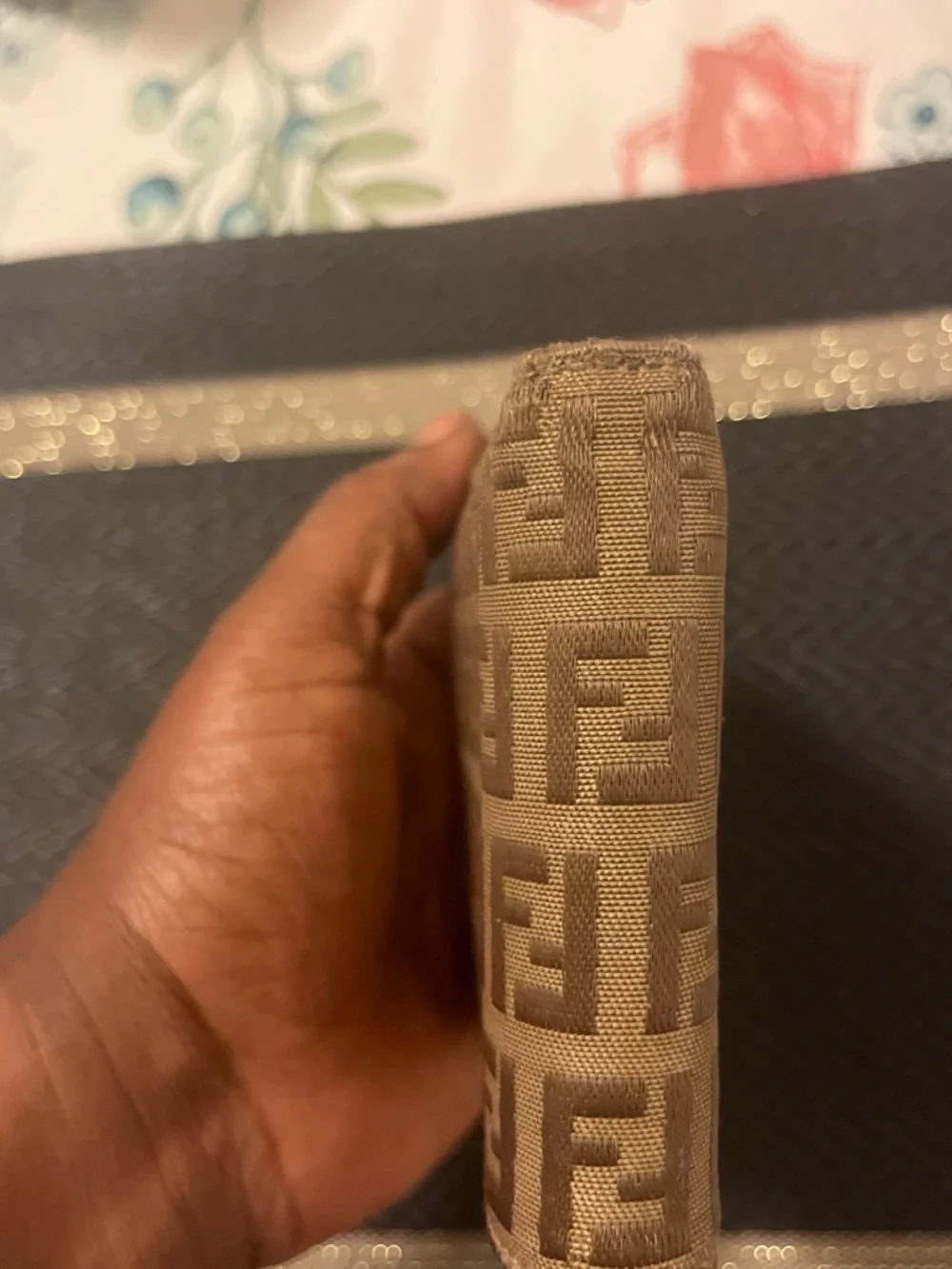 Preowned Fendi Brown FF Logo Canvas Card & Key Holder Wallet